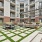 courtyard with tables, chairs and grilling stations